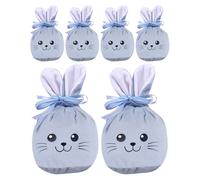 Sacs de Pâques - 6 pièces, 120 x 100 mm, velours amusant avec cordon - sacs réutilisables pour confiserie, pour anniversaire, filles, maison, école, collations, bonbons, bijoux