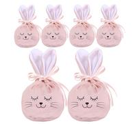 Sacs de Pâques - Lot de 6 sacs amusants en velours avec cordon de 12 x 10 cm | sac de lapin décoration de Pâques pour cadeaux | Anniversaire adolescent garçon fille maison école