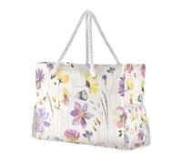 Sacs de plage et fourre-tout robustes colorés de style herbier floral sans couture avec poches latérales Sac de week-end avec poches zippées