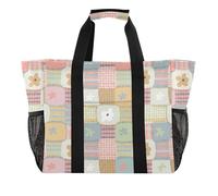 Sacs de plage pour femmes, fourre-tout en toile avec imprimés mignons, sac fourre-tout réutilisable pour la cuisine, sac fourre-tout simple, coloré, carrés, pastel, grand sac fourre-tout pliable pour