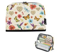 Sacs de rangement colorés pour crayons à fleurs, couleur beige classique avec fermeture éclair pour filles, marque-pages, fournitures de bureau, université, fournitures de bureau
