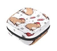Sacs de rangement de serviettes hygiéniques pour femme, grande capacité, sacs menstruels, sacs de menstruation, jolis capybaras de dessin animé pour porter des chapeaux de Noël, des tampons,