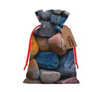 Sacs de rangement réutilisables avec cordon de serrage avec imprimé pierre colorée, S | Ruban rouge