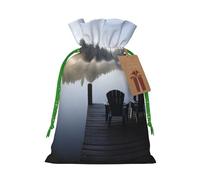 Sacs de rangement réutilisables avec cordon de serrage imprimé « morning at the lake », taille S | Ruban de Noël vert