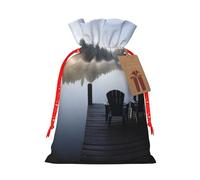 Sacs de rangement réutilisables avec cordon de serrage imprimé « morning at the lake », taille S | Ruban de Noël rouge