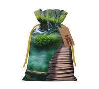 Sacs de rangement réutilisables avec cordon de serrage imprimés au parc national des lacs de Plitvice, taille S | Ruban de Noël jaune