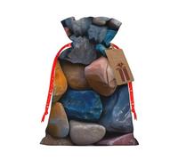Sacs de rangement réutilisables avec cordon de serrage - Motif pierre colorée - Ruban de Noël rouge