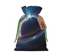 Sacs de rangement réutilisables avec cordon de serrage, motif planète spatiale, ruban de Noël vert