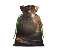 Sacs de rangement réutilisables avec cordon de serrage Motif route et feuilles Motif feuilles et ruban de Noël Vert