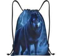 Sacs De Sport À Cordon Loup Bleu Mystique dans Un Paysage De Montagne Orageux Sac À Dos Scolaire Pliable Sac De Gym Léger Sacs À Cordon De Serrage pour Sport Yoga Piscine 36X42Cm