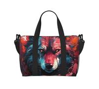 Sacs de sport à main pour femme, sac de voyage pour femme, motif tête de loup rouge flamme, sac de voyage, sac de sport pour homme et femme