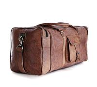 Sacs de sport en cuir Komal's Passion Leather, grands sacs carrés de voyage pour la salle de sport, pour un week-end, sac en cuir pour hommes et femmes par KPL, marron, 24" (61 cm)