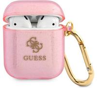 Étui pour AirPods en Silicone gel Finition pailletée Logo en relief Guess Rose G