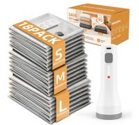 Sacs de stockage sous vide avec pompe rechargeable 60 000 Pa, 18 Sacs | Taille portable 60*50/60*40/50*40cm, Comprimer en 15s, économiser de l'espace 90%, bagages et valises, Voyage essentiel