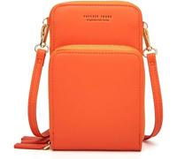 Sacs De Téléphone à Bandoulière pour Femmes, Sac De Téléphone Portable en Cuir PU, Sac De Messager Fermeture éclair Petit Sac à Bandoulière à Bandoulière Bracelet, Orange