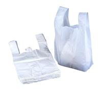 Sacs de transport en plastique blanc style gilet avec poignées | Sacs de courses | Qualité supérieure recyclables, Quantité : 100 sacs, Large 11x17x21, Classique