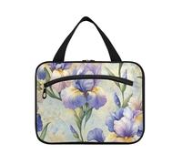 Sacs de voyage à suspendre pour homme avec crochet, trousse de maquillage pour femme - Motif fleurs d'iris bleu - Taille L