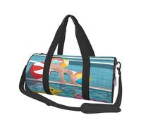 Sacs de voyage et de sport de grande capacité avec poignées en forme d'anneau sur le dessus - Sacs à main et sacs ronds pour homme et femme - Flamant rose et piscine, Noir , Taille unique, Sac de