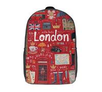 Sacs de voyage mignons imprimés en 3D - Icônes de Londres - Lot de 3 sacs à dos scolaires pour enfants, sacs à dos décontractés pour la journée, sacs à dos tendance pour filles et femmes, 17 pouces