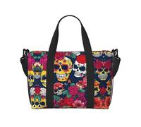 Sacs de voyage Sugar and Skulls and Flowers pour femme, sac de sport, sac de sport, sac de sport pour la nuit, Noir , Taille unique