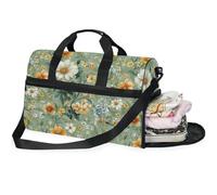 Sacs de week-end pour femme avec compartiment à chaussures - Motif fleurs - Vert, Fleurs de pensées vertes_4, 20.5×13.6×10 inches