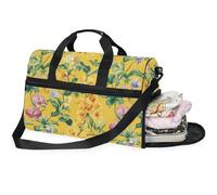 Sacs de week-end pour femme avec compartiment à chaussures - Motif pensées - Jaune, Fleurs de pensée jaune_3, 20.5×13.6×10 inches