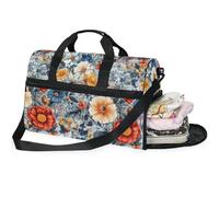 Sacs de week-end pour femme - Motif floral - Pensées et papillons - Sac de voyage avec compartiment à chaussures, Florals Pensée Papillons_2, 20.5×13.6×10 inches