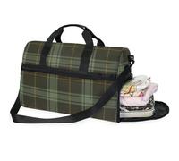 Sacs de week-end pour femme - Sac de voyage à carreaux marron et vert - Sac de nuit pour femme avec compartiment à chaussures, Fleurs de pensées vertes_2, 20.5×13.6×10 inches