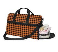 Sacs de week-end pour femme - Sac de voyage à carreaux orange et noir - Sac de nuit pour femme avec compartiment à chaussures, Fleurs de pensées vertes_2, 20.5×13.6×10 inches