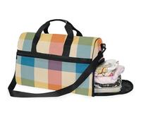 Sacs de week-end pour femme - Sac de voyage coloré à carreaux de buffle avec compartiment à chaussures, Fleurs de pensées vertes_2, 20.5×13.6×10 inches