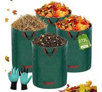 Sacs Déchets Verts 272L×4, Résistant Anti-Déchirure avec Poignées + Gants | PP 150g/m² imperméable & pliable, 76×67cm, 4 poignées - pour feuilles, tonte, branchages, déchetterie, camping et bricolage