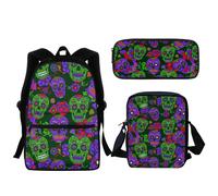 Sacs d'ecole à motif de crâne de sucre pour filles, adolescentes, sacs à dos, cadeau d'Halloween effrayant, petit cartable d'apprentissage Noir