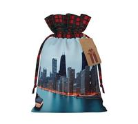Sacs décoratifs réutilisables avec cordon de serrage - Imprimé Chicago - Pour fêtes saisonnières