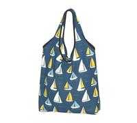 Sacs d'épicerie réutilisables avec motif bateau à voile minimaliste - Sac fourre-tout pliable avec poignées, Noir/blanc, 3 PCS