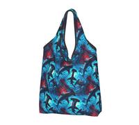 Sacs d'épicerie réutilisables avec poignées et motif requins marteaux, bleu et rouge, Noir/blanc, 1 PCS