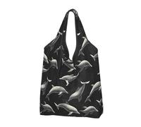 Sacs d'épicerie réutilisables avec poignées Motif dauphins noirs, Noir/blanc, 1 PCS
