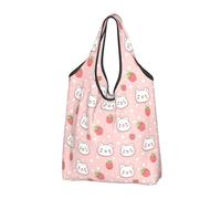 Sacs d'épicerie réutilisables avec poignées Motif ours mignon fraises, Noir/blanc, 2 PCS