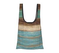 Sacs d'épicerie réutilisables et lavables avec motif planches de bois rustiques, pliables dans une pochette, sac fourre-tout écologique, pour le chargement quotidien