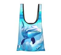 Sacs d'épicerie réutilisables et lavables Motif poissons du monde sous-marin pliable dans une pochette écologique Sac de courses