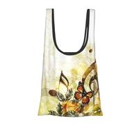 Sacs d'épicerie réutilisables et lavables Motif roses musicales romantiques pliables dans une pochette Eco Tote Sac de courses