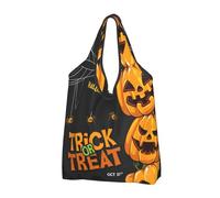 Sacs d'épicerie réutilisables, sacs de courses pliables d'Halloween avec citrouille, truc ou friandise, sac d'épicerie avec poignées, noir -, 1 pièce