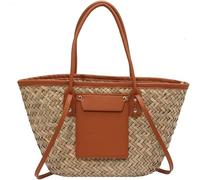 Sacs d'été faits main pour femmes, grands sacs en paille tressée, cabas à poignée supérieure, sacs de plage pour femmes, 4