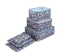 Sacs d'organisateurs de Valise, Cubes d'emballage pour Bagages de Voyage de Valise Sac imperméable Cosmetics Sac de Toilette Blue Flowers 6PCS