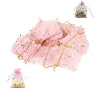 Sacs d'organza 100pcs, 2,6''''x3.3 '' Moon Star DrawString Mesh Sacs transparents rose mignon transparent pour la fête d'anniversaire de mariage Festival de Noël