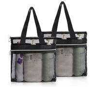 Sacs douche maille - 2 pièces, 24x25cm, noir, transparent, éclair, grande capacité - Convient pour piscine, plage, fitne Étiquette