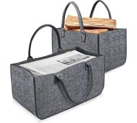 Sacs en feutre 2 pièces Sacs à bois en feutre, Pliable Grand panier à bois de cheminée Sac en feutre Shopper pour bois Journaux Bois de cheminée Sac en feutre - Gris clair CEEDIR