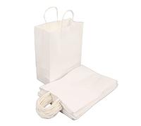 Sacs en kraft blanc avec poignées, 50 pièces de petits sacs fourre-tout en papier kraft pour les cadeaux, les courses, les bricolages et les faveurs de fête ; sacs en papier brun (270x210x110mm)