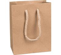 Sacs en papier 10 x 12 x 6,5 cm, marron, lisses, anse en corde - lot de 12