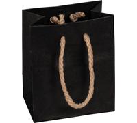 Sacs en papier 10 x 12 x 6,5 cm, noir, lisse, anse en corde - lot de 12
