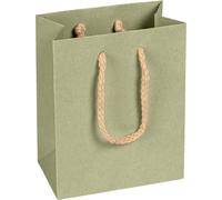 Sacs en papier 12 x 15 x 7 cm, vert sauge, lisses, anse en corde - lot de 12